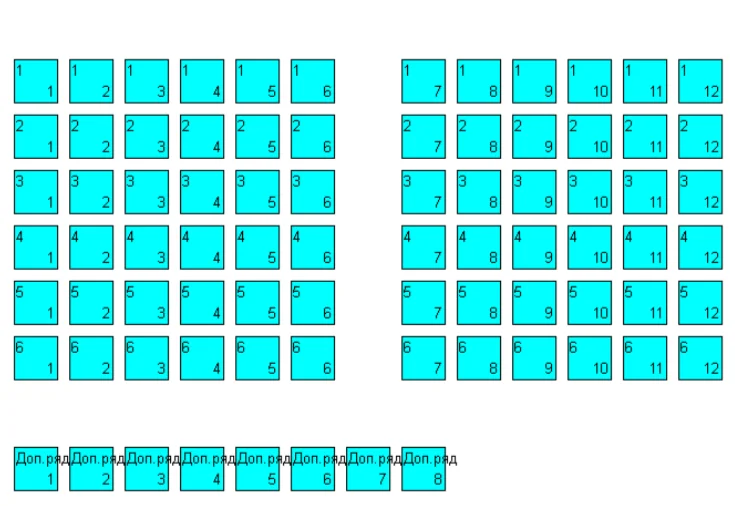 Hall plan of the Kochneva House with numbering of seats
